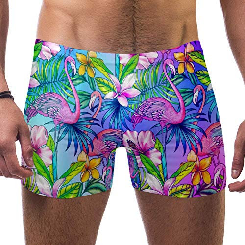 LORVIES Boxer de bain pour homme Motif flamants roses et palmiers tropicaux fluo exotique Short Coupe carrée Maillot de bain à séchage rapide Taille S - - L