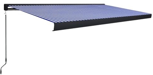 vidaXL Kassettenmarkise Manuell Gelenkarmmarkise Markise Vollkassettenmarkise Sonnenschutz Garten Terrasse Balkon 500x300cm Blau Weiß