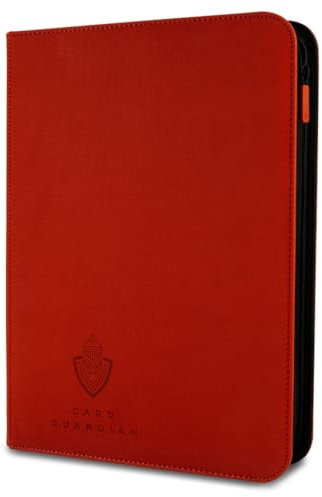 Card Guardian - Premium Zip Heftmappe - 9 Fächer Sammelkarten Trading Cards Mappe - 360 Fächer mit Seitenöffnung für Spielkarten (Rot)
