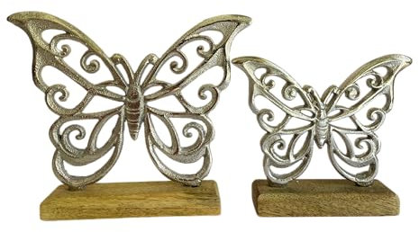 khevga Deko Schmetterlinge Frühling Sommer Dekoration aus Holz in Silber – dekorative Holzschmetterlinge für Fensterbank Tisch oder Garten-Deko