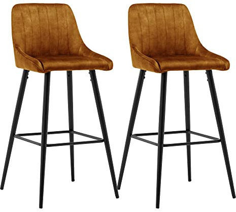 Duhome Barhocker Set Samt Vintage, Barstuhl 78cm Tresenhocker Bistrohocker Gut Gepolstert mit Lehne für Küche Bistro Counter, Orange-Braun