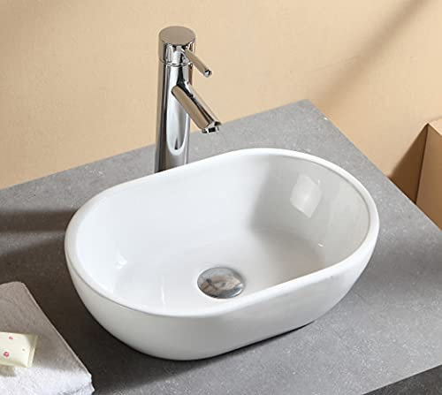 Omeere 45x29,5cm Aufsatzwaschbecken oval klein Keramik kleines Waschbecken Aufsatz oval Keramik klein weiß WP803