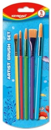 Pinsel für Kinder, Box mit 5 Pinseln, Griff mit farbigem Gehäuse, Schulpinsel aus feinem Kunsthaar, ideal für Bastelarbeiten Keyroad, Bunt