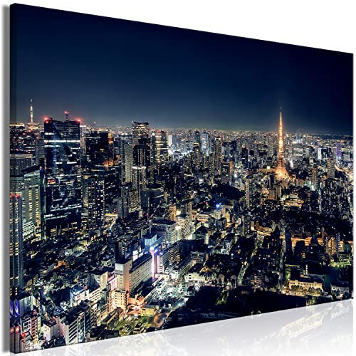 B&D XXL - Wandbilder XXL Tokio Japan 90x60 cm Leinwandbild 1 tlg Kunstdruck modern Wanbilder XXL Wanddekoration Design Wand Bild City Stadt Architektur bei Nacht Gebäude d-B-10006-b-a