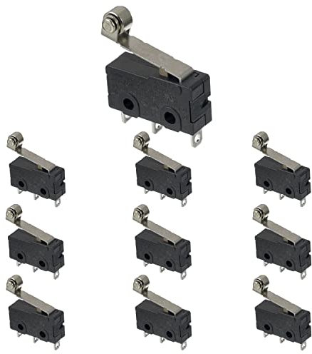 BOJACK KW4A(S) Micro Interrupteur 5A 250V AC SPDT 1NO 1NC Interrupteur de Fin de Course avec Charnière Momentanée Bras de Levier à Galet 3 Broches (Paquet de 10 Pièces)