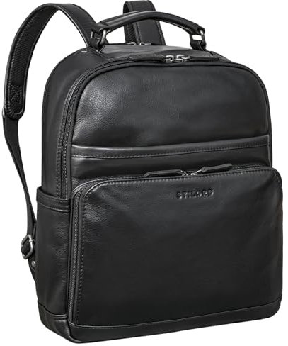 STILORD 'Landon' Vintage Laptop Rucksack Leder Arbeitstasche Herren Damen für 14 Zoll Laptops MacBooks Business Backpack Unirucksack Reisetasche Echtleder, Farbe:schwarz