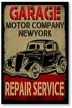 Postereck - 2046 - Vintage Plakat, Auto Retro Alt Werkstatt Wagen - Spruch Schrift Wandposter Fotoposter Bilder Wandbild Wandbilder - Leinwand - 60,0 cm x 40,0 cm