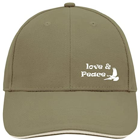 huuraa Cappy Mütze Love & Peace Taube Unisex Basecap Olive/Beige mit Friedensmotiv Geschenk Idee für Freunde und Familie