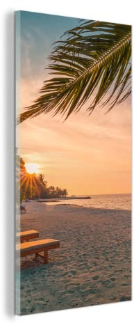 MuchoWow Glasbild Glasfoto Wandbild Bilder Deko 60x120 cm Strand - Strandkorb - Sonnenuntergang