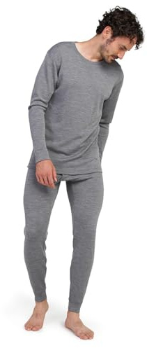 LAPASA Ensemble de sous-Vêtements Thermiques Homme en Laine Mérinos 100% Naturelle Sport Chaud Léger Pantalon Bas et Haut Maillot de Corps Automne/Hiver M126 Gris Chiné (Très Chaud) XXL