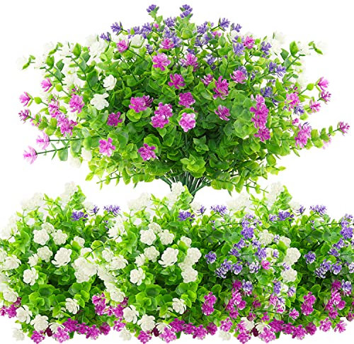 Künstliche Blumen Kunstblumen Draußen Kunstpflanzen Blumenstrauß Pflanzen Sträucher UV-beständig Balkonpflanzen Wie Echt für Balkonkasten Innen Außenbereich Garten Outdoor (6 Stück)