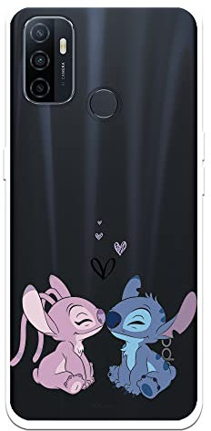 Schutzhülle für OPPO A53, Handyhülle, offizielles Lilo & Stitch Angel & Stitch, Kuss, transparent, zum Schutz Ihres Handys, aus flexiblem Silikon, offizielles Disney-Lizenzprodukt