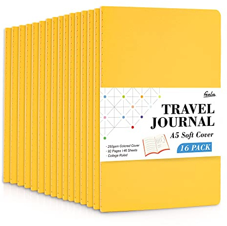 feela 16 Pack Soft Cover Notebooks A5, 92 Lined Pages, 80 GSM Paper, Yellow | College Ruled Exercise Notebooks Bulk for School Office Travel, Note Taking, Journal Notepads for Students Adults Women Men