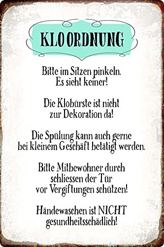 mrdeco Metall Schild 20x30cm gewölbt Klo Ordnung die Klobürste Metal Deko Blechschild Tin Sign
