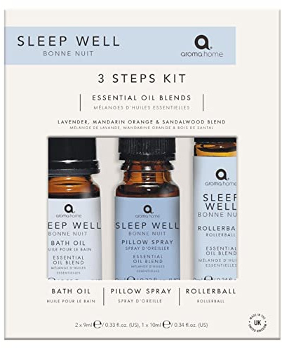 Aroma Home Essential Oil Blends Sleep Well 3 Steps Kit Essential Oil Blends - Lavender, Mandarin Orange & Sandalwood Blend