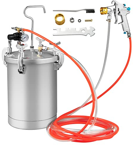 GYMAX Farbspritzpistole mit 15L Druckbehälter, Lackierpistole, Wandfarbe Sprühsystem, Farbsprühsystem zum Auftragen von Wasserfarbe, feine Oberflächen für Innen- und Außenprojekte