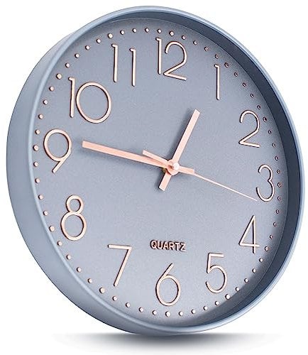 Joejis 30cm Kitchen Wall Clocks, Silent Wall Clock Non-Ticking Sweep Mechanism - Modern Quartz Design Decorative Bathroom Living Room Hallway - Grey and Rose Gold
