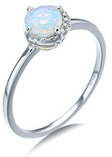 Daesar Trauringe Weißgold 750 Damen, Ringe Schmal mit Opal Verlobungsringe Weißgold Nickelfrei Große 65 (20.7)