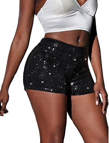SEAUR Damen Pailletten Shorts Glitzer Tanzshorts High Elastic Hot Pants für Club Bar Party Tanz - S