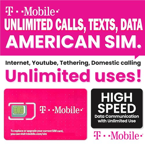 T-Mobile Prepaid USA SIM Card (90 Day) | 5G/4G-LTE Unlimited High Speed Data/Calls/Texts() Prepaid SIM Card for USA| Phone use only not for Modem |