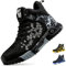 COOU Arbeitsschuhe Hoch Damen Sicherheitsschuhe Rutschfest Sportliche Stahlkappenschuhe Sicherheitsstiefel Stahlkappe 1011/Schwarz 39