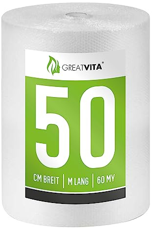 GreatVita Luftpolsterfolie 3 Rollen - 0,5 x 50m (60my) | Premium Qualität - Ideal für Versand, Verpackung Umzug -Verpackungsmaterial | GreatVita