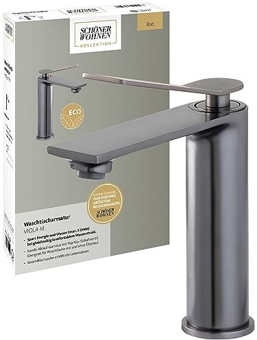 Schöner Wohnen Kollektion Waschtischarmatur Spar-Mischdüse Viola, Wasserhahn Bad Waschbecken wassersparend, Badezimmerarmatur, Kombi-Ablaufgarnitur, Industrial