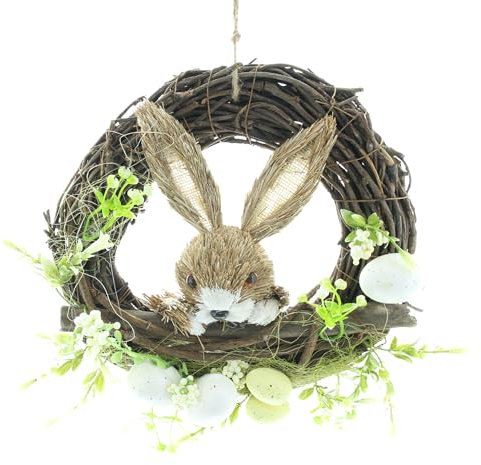 Osterkranz Häschen, Reisig, Kunststoffpflanzen und -Eier Maße: Ø 29 x 9 cm