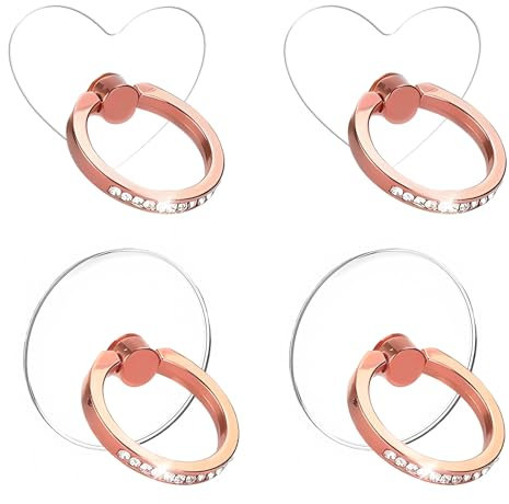 Ehuixinsheng 4 Pieces Transparent Cell Phone Ring Holder,360 Degree Rotation Finger Ring Kickstand Circular an Heart With Diamond Phone Ring Support Holder for all Smart Phones and Phone Cases