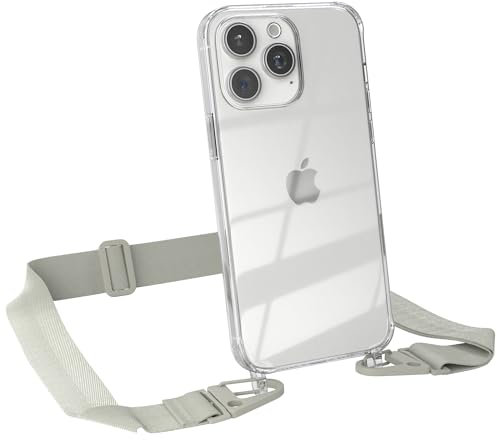 EAZY CASE - Hülle mit Band kompatibel mit iPhone 15 Pro Max Handyhülle mit Umhängeband für iPhone 15 Pro Max Silikonhülle Transparent Schutzhülle Handykette zum Umhängen Handykordel in Taupe Grau