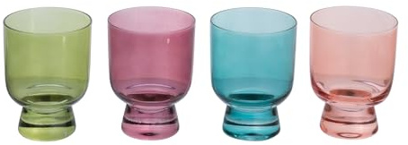 Creative Co-Op Hand Blown Footed Drinking Glasses, 6 Ounces, 4 Assorted Colors Glassware, Multi