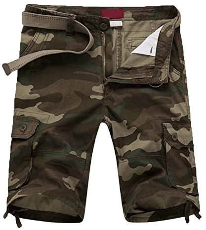 2024 Plan Herren Sommer Fashion Plaid Camouflage Cargo Pants Straight Leg Loose Shorts Beach Pants Caps, grün, XXL