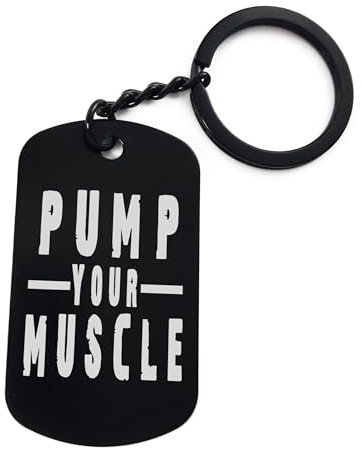 Lauthings Pump Your Muscle Workout Art Keychain Keyring Engraved Steel Tag