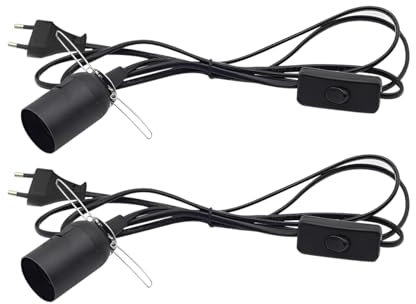 CGEAMDY 2 Pièces Cordon Avec Interrupteur Et Prise E14, Prise De Lampe Avec Câble De 1,8m Interrupteur Et Prise Euro, Câble Avec Interrupteur Pour Lampe Saline Douille E14, Pour Véhicule(Noir)