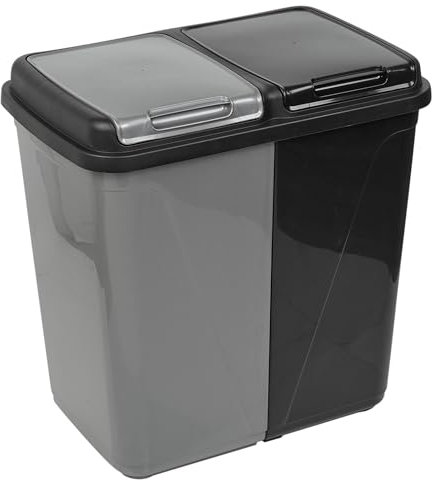 URBNLIVING 60/90L Double Kitchen Recycling Laundry Duo Bin Garbage Under Cabinet Trash Can (60L Black & Grey)