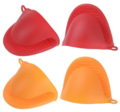 QUARKZMAN 2 Par Mini Silicona Horno Mitones 110x85x70mm Pequeños Calor Resistentes Goma Aire Freidora Guantes para Cocina y Hornear, Rojo Naranja