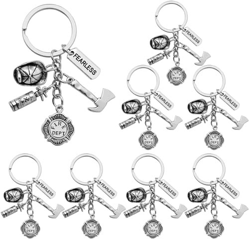 SIQYUWM Feuerwehr-Schlüsselanhänger, Legierung, Feuerwehr-Themen-Schlüsselanhänger, Feuerwehr, Feuerlöscher, Axt, Feuerwehr, Charm-Schlüsselanhänger für Damen, Herren oder Feuerwehrmann, Geschenk für
