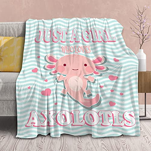 JUZGTSIT Decke Just A Girl Who Loves Axolotls, leichte Steppdecke, weiches Mikroplüsch, Geschenk, Flanelldecken, Sofa, Doppelbett, für Mädchen und Jungen, 125 x 150 cm