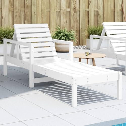Lettino Prendisole Bianco 199,5x62x55 cm Legno Massello di Pino,Lettino Prendisole in Legno Regolabile Perfetto per Rilassarsi in Giardino o a Bordo Piscina Arredamento da Giardino e Accessori