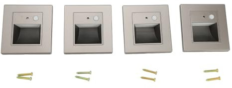 Paquete de 4 Luces de Paso con Sensor de Movimiento, Luz Nocturna LED Blanca Cálida, Instalación Empotrada para Escaleras, Pasillos, Dormitorios con Diseño de Inducción de Amplio