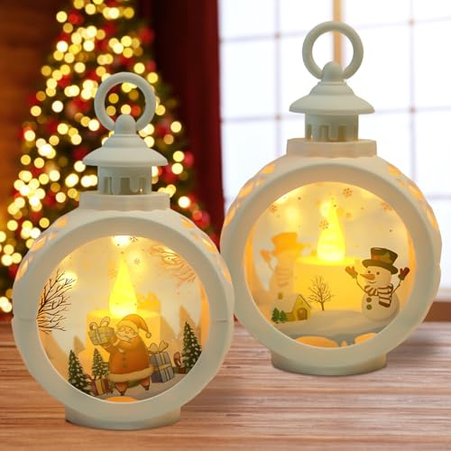 Booaee Laterne Weihnachten,2 Stück Weihnachtsdeko Laterne Weihnachtslaterne Warmweißes LED Licht,Weihnachtslaterne für Weihnachtsdekoration Innen Außen Weihnachtsfeier, Tischplatte, Heimdekoration