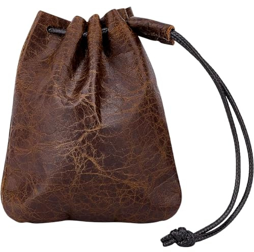 Beebeecraft Pochette à Cordon en Cuir de Vachette Sac de Rangement pour Bijoux 4.7x3.9 Pouce Marron Coco Petit Portefeuille Anti Poussière pour Pièces de Monnaie pour Bijoux