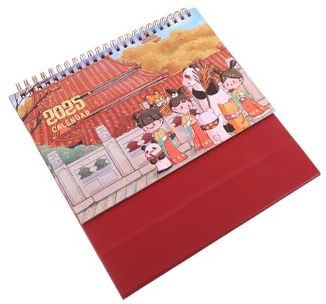 Lurrose Chinesischer Schreibtischkalender 2025 Klappkalender mit Doppelringbindung Papierkalender im Retro Stil für Büro Klassenzimmer und Arbeitsplatz