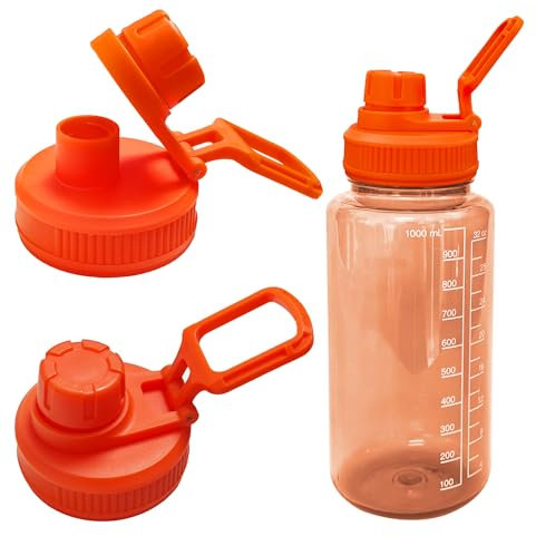 Austauschbarer Deckel für Nalgene Sustain Tritan-Wasserflasche, breite Öffnung, kompatibel mit Nalgene 907 ml, BPA-frei, Ersatzkappen-Zubehör mit Griff, leicht zu tragen, Orange, 2 Stück