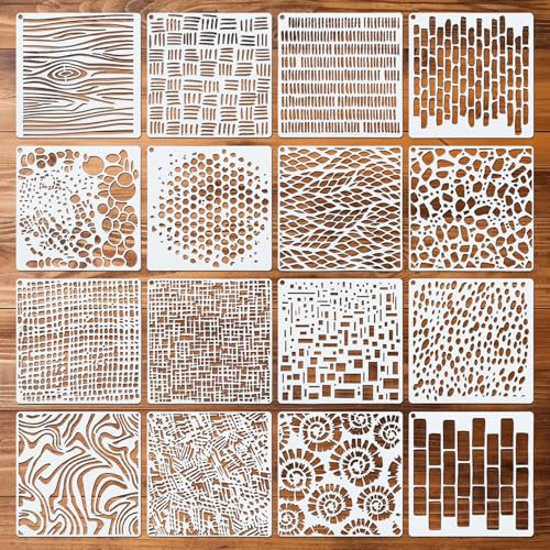 16pcs Layering Stencils for Painting, Mixed Media Stencils Reusable Texture Painting Stencils Templates for Drawing Art Spray Paint Stencils for Crafts Card Making Drawing Wall Canvas