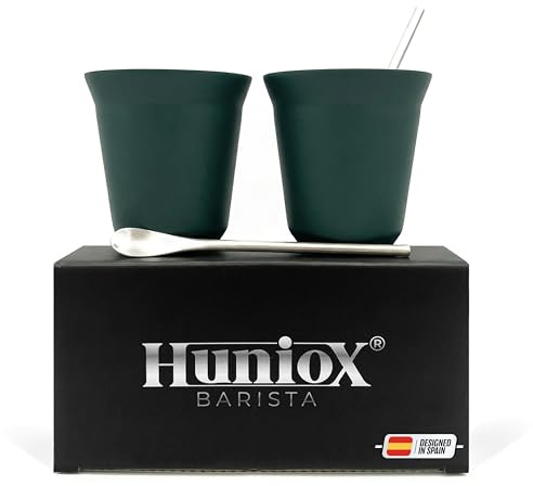Huniox® 2 X 160 Ml | Tasse À Café – Tasse Café Double Paroi – Verre Café – Tasse À Café Original – Verre Double Paroi | Inclut 2 Cuillères De Design (Emerald, 160 Ml)
