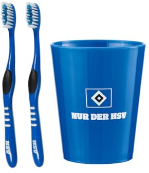 Hamburger SV HSV Zahnbürsten mit Zahnputzbecher als Set in klassischen Vereinsfarben Originaler Fanartikel