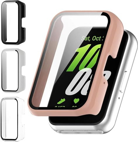 4 Stück Hülle Kompatibel für Samsung Galaxy Fit 3 Schutzhülle mit Displayschutz 360° Rundum Ultradünn Hard PC Kratzfester Schutz Vollschutz Displayschutz Hülle Galaxy Fit 3(Schwarz+Klar+Rosa+Weiß)