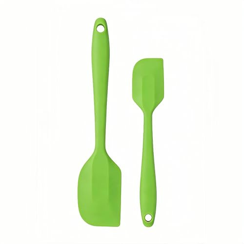 RQzaufania 2 Pcs Silicone Spatula, 230℃ Heat Resistant One Piece Seamless Non-Stick Rubber Scraper, for Kitchen Cooking Baking Mixing (Green