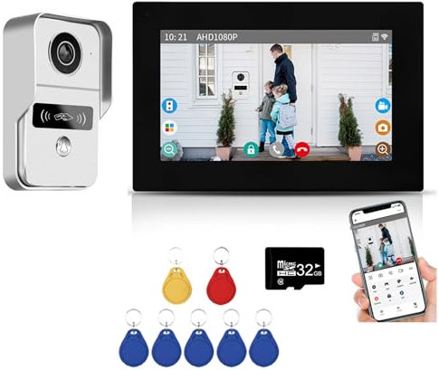 ANJIELO SMART WiFi IP Video Apartment Intercom System,Wired 1080P Camera and 7/10 inch Touch Screen Monitor,Door Phone Kit Two-Way Audio for Home,Tuya (7 inch)